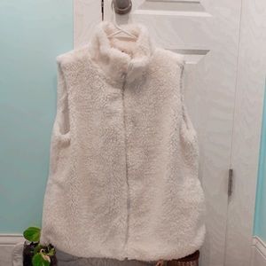 White faux fur vest